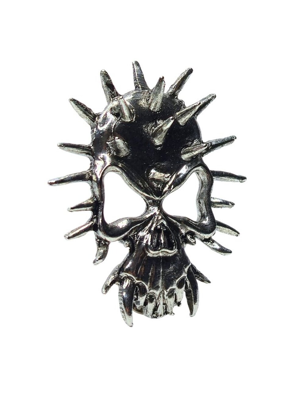 Gothic Spiked Skull with Fangs Jacket or Hat Pin Silver Finish Pewter